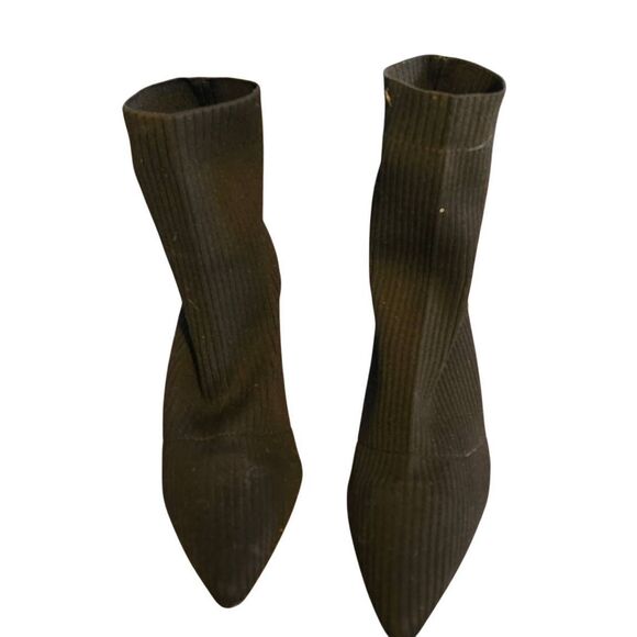 Catherine Malandrino Dnonito Black Pointed Toe Knit High Heel Booties Boots 7.5 - Picture 2 of 5